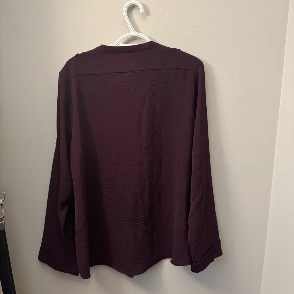 Calvin Klein Women's Deep Purple Button Down Shirt - Picture 2 of 3